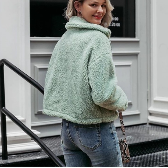 Teddy Bear Faux Shearling Cropped Jacket | Mint - Picture 4 of 6